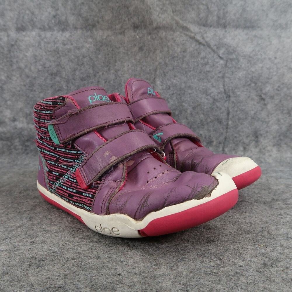 Plae Shoes Kids 1 Sneaker Hi Top Leather Knit Double Strap Active Max Purple
